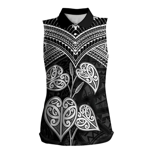 Black New Zealand Kawakawa Maori Ngaru Women Sleeveless Polo Shirt
