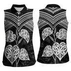 Black New Zealand Kawakawa Maori Ngaru Women Sleeveless Polo Shirt