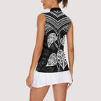 Black New Zealand Kawakawa Maori Ngaru Women Sleeveless Polo Shirt
