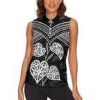 Black New Zealand Kawakawa Maori Ngaru Women Sleeveless Polo Shirt