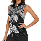 Black New Zealand Kawakawa Maori Ngaru Women Sleeveless Polo Shirt