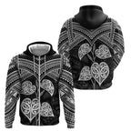 Black New Zealand Kawakawa Maori Ngaru Zip Hoodie