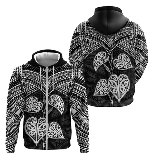 Black New Zealand Kawakawa Maori Ngaru Zip Hoodie