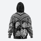 Black New Zealand Kawakawa Maori Ngaru Zip Hoodie