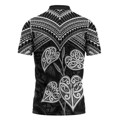 Black New Zealand Kawakawa Maori Ngaru Zipper Polo Shirt