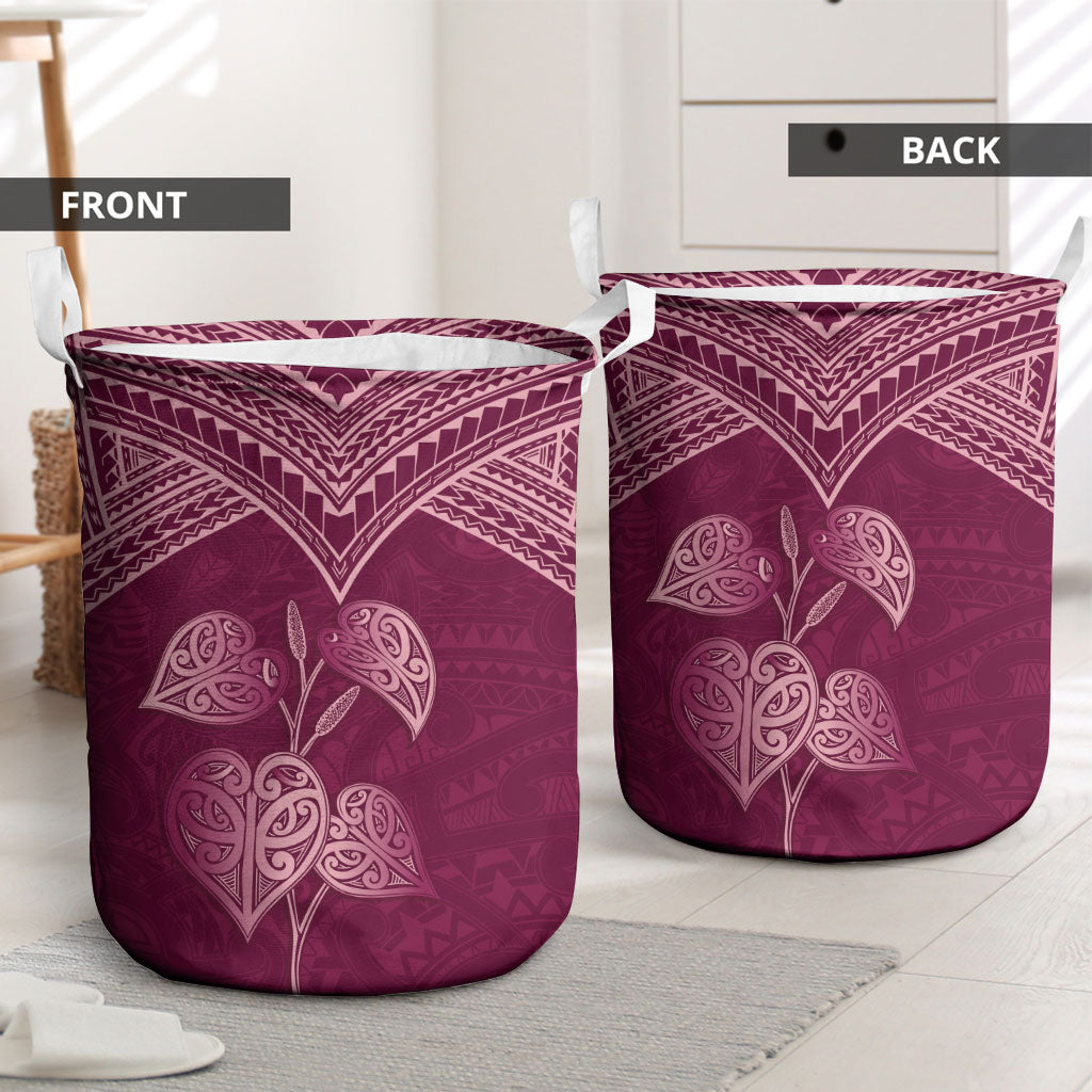 Burgundy New Zealand Kawakawa Maori Ngaru Laundry Basket