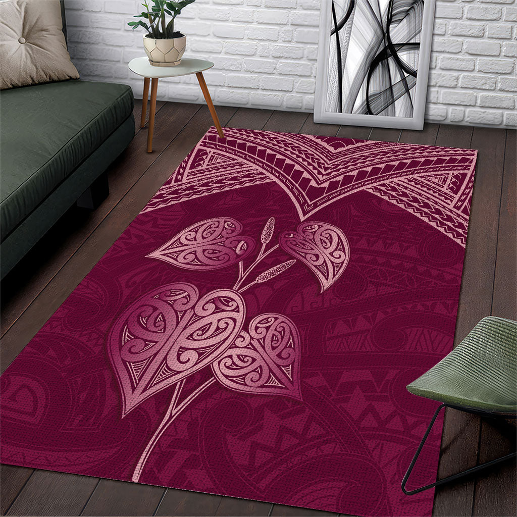 Burgundy New Zealand Kawakawa Maori Ngaru Area Rug
