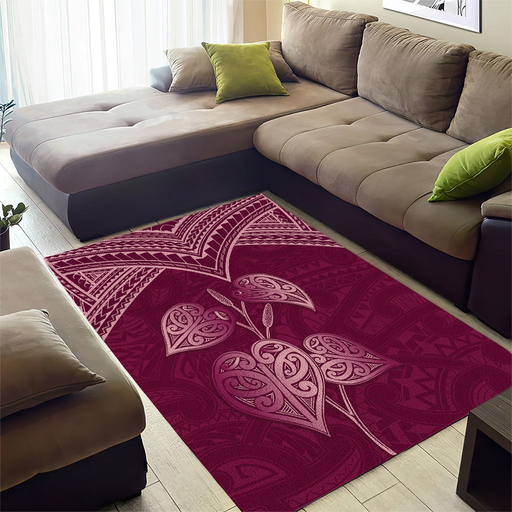 Burgundy New Zealand Kawakawa Maori Ngaru Area Rug