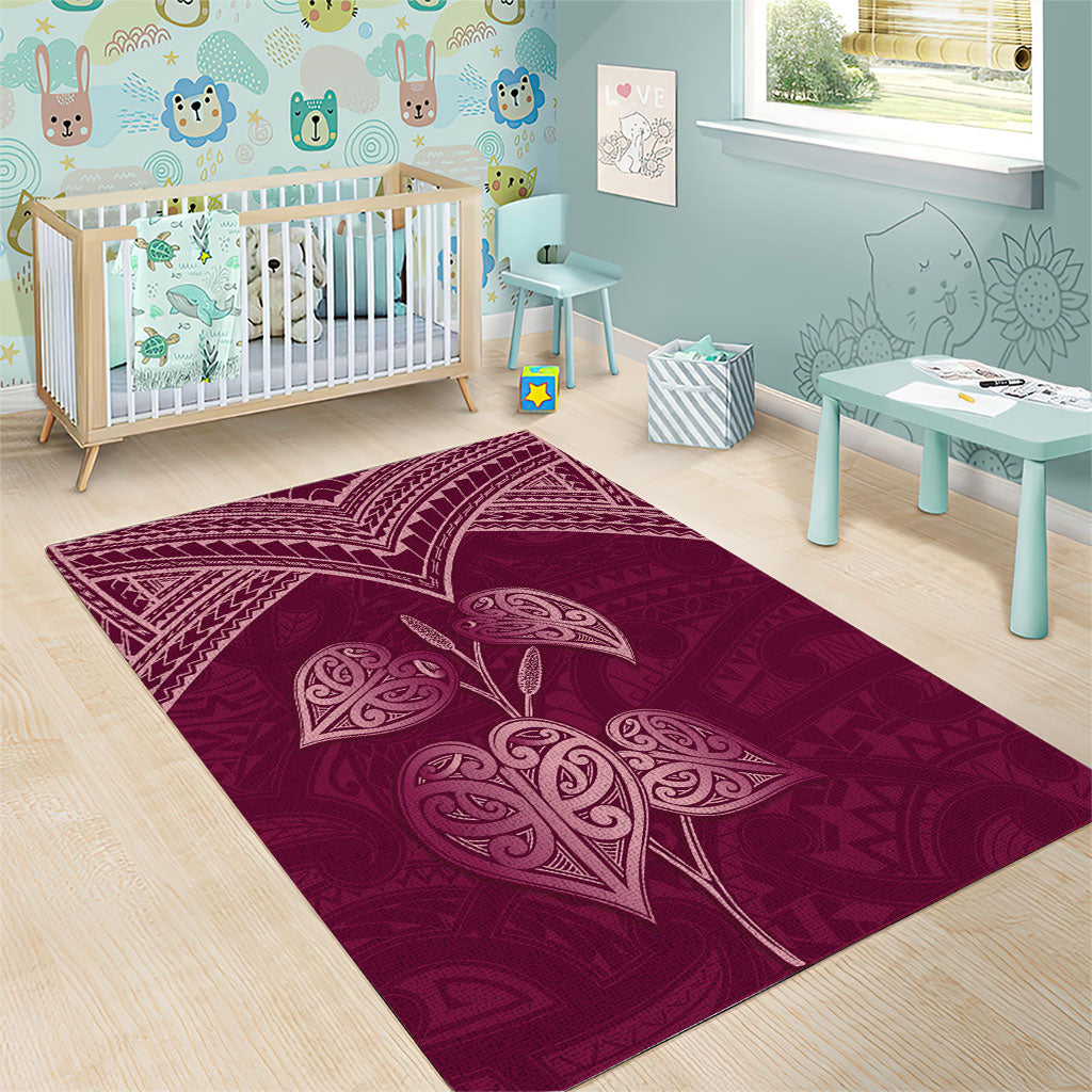 Burgundy New Zealand Kawakawa Maori Ngaru Area Rug
