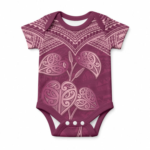 Burgundy New Zealand Kawakawa Maori Ngaru Baby Onesie