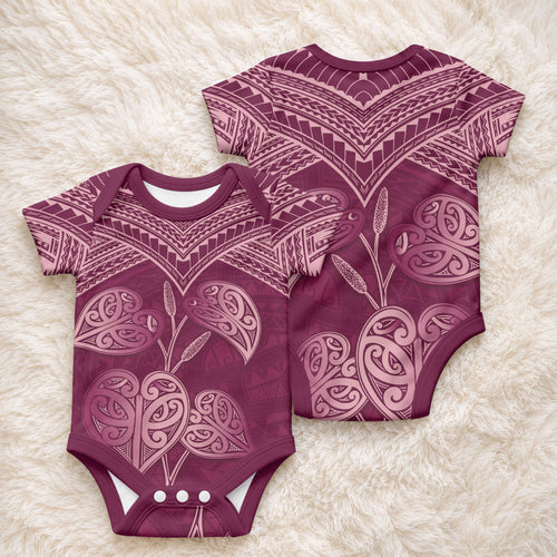Burgundy New Zealand Kawakawa Maori Ngaru Baby Onesie