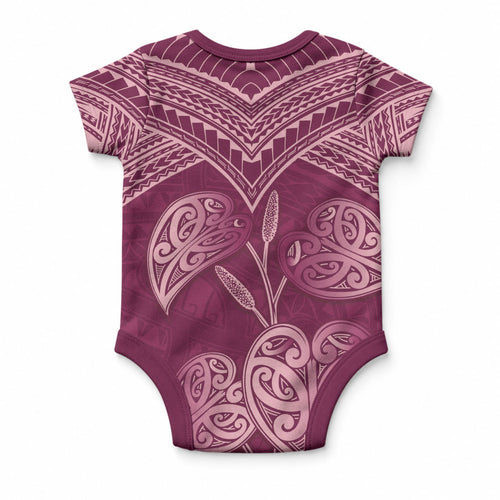 Burgundy New Zealand Kawakawa Maori Ngaru Baby Onesie
