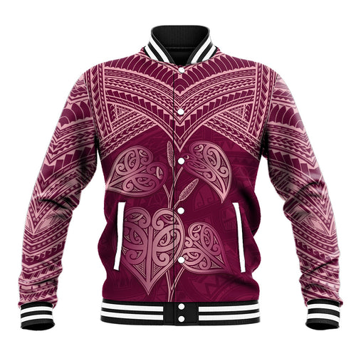 Burgundy New Zealand Kawakawa Maori Ngaru Baseball Jacket