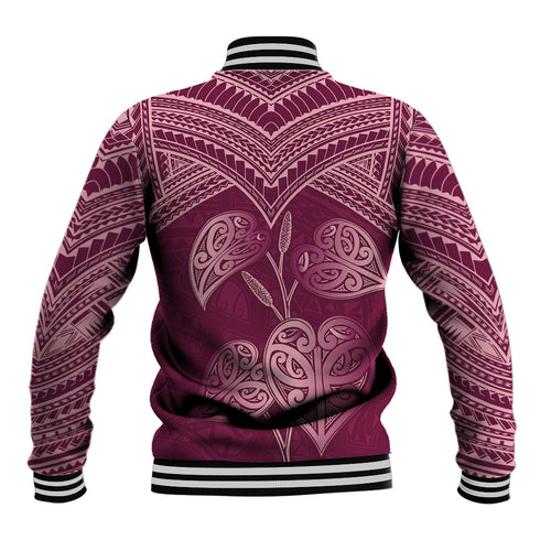 Burgundy New Zealand Kawakawa Maori Ngaru Baseball Jacket