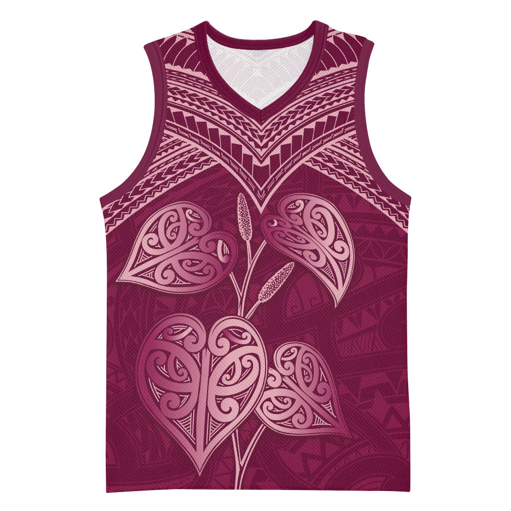 Burgundy New Zealand Kawakawa Maori Ngaru Basketball Jersey