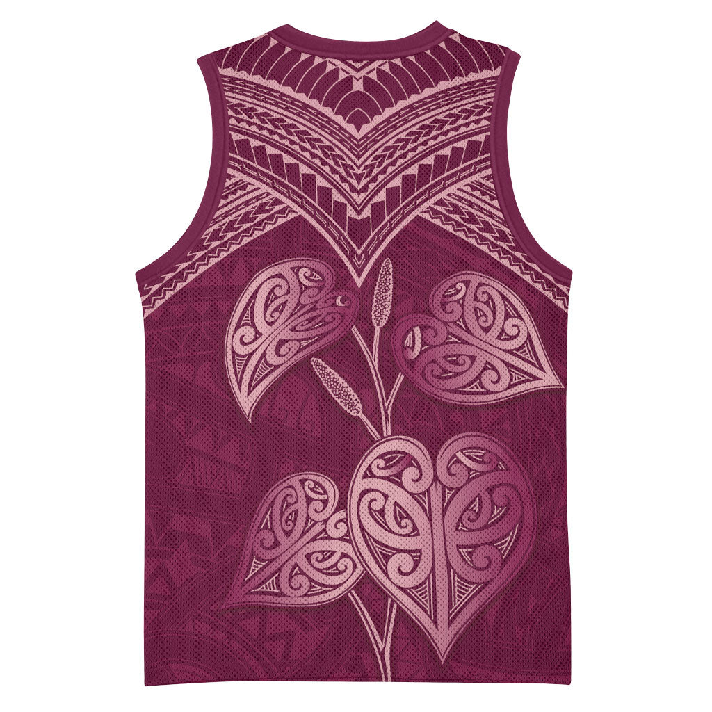 Burgundy New Zealand Kawakawa Maori Ngaru Basketball Jersey