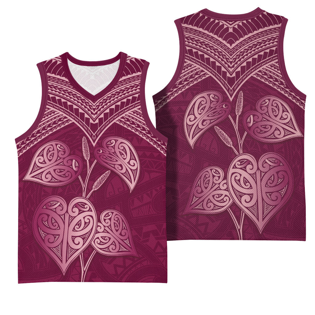 Burgundy New Zealand Kawakawa Maori Ngaru Basketball Jersey