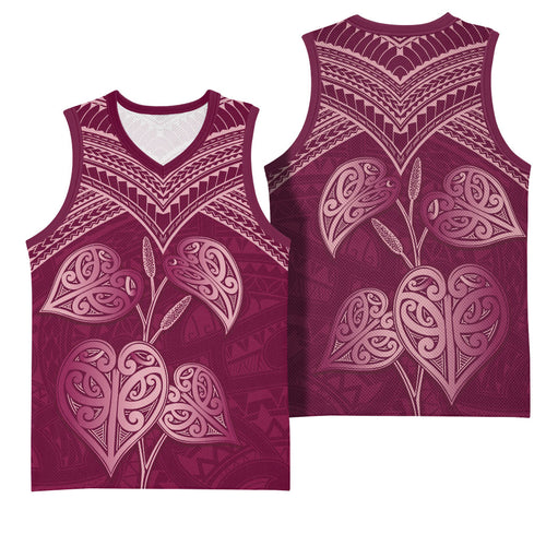Burgundy New Zealand Kawakawa Maori Ngaru Basketball Jersey