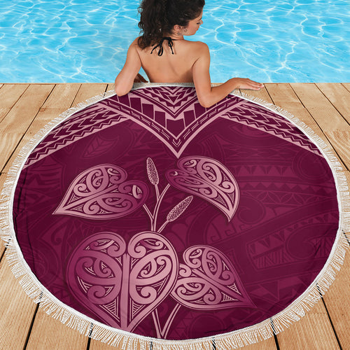 Burgundy New Zealand Kawakawa Maori Ngaru Beach Blanket