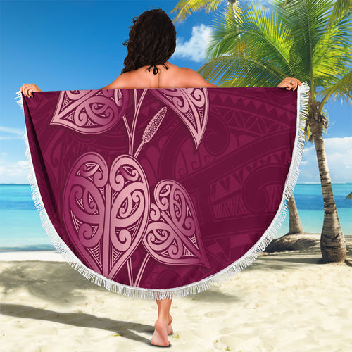 Burgundy New Zealand Kawakawa Maori Ngaru Beach Blanket