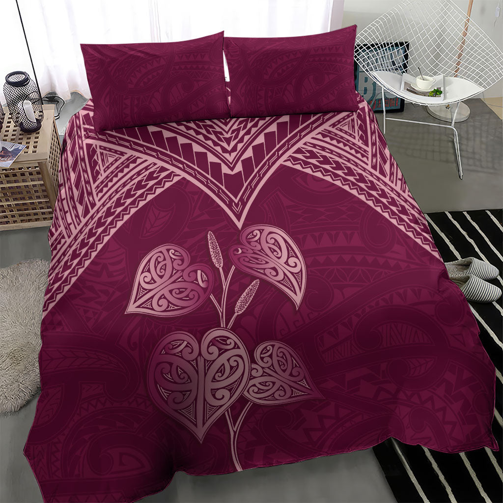 Burgundy New Zealand Kawakawa Maori Ngaru Bedding Set