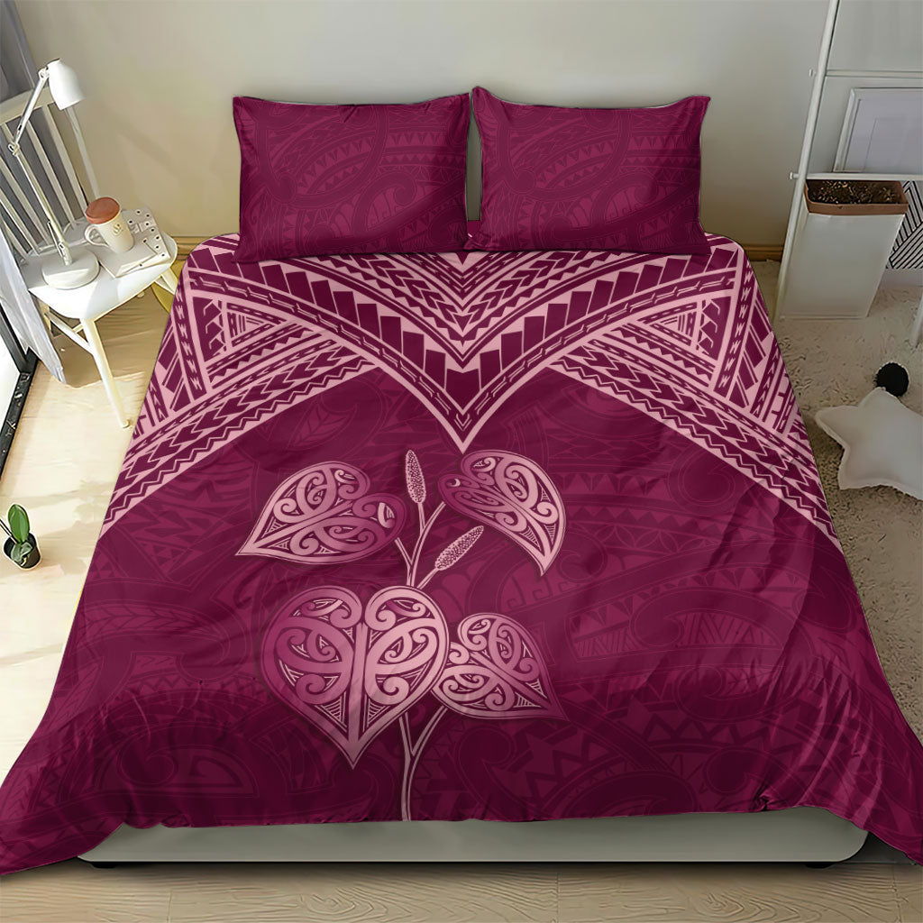 Burgundy New Zealand Kawakawa Maori Ngaru Bedding Set