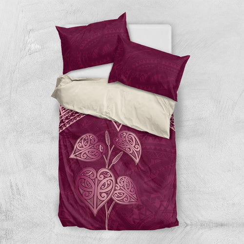 Burgundy New Zealand Kawakawa Maori Ngaru Bedding Set