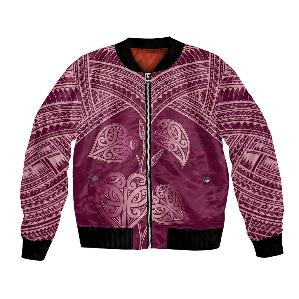 Burgundy New Zealand Kawakawa Maori Ngaru Bomber Jacket