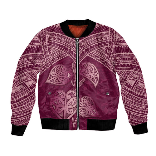 Burgundy New Zealand Kawakawa Maori Ngaru Bomber Jacket