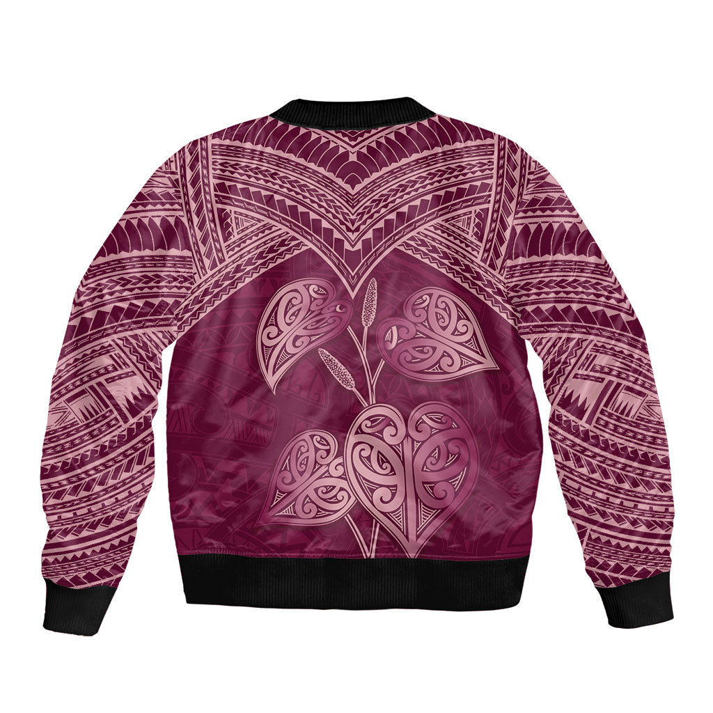 Burgundy New Zealand Kawakawa Maori Ngaru Bomber Jacket