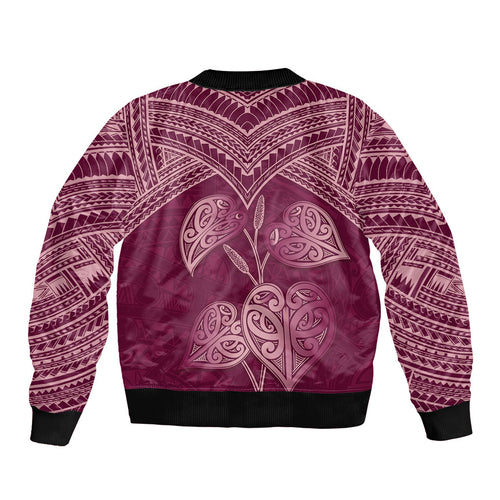 Burgundy New Zealand Kawakawa Maori Ngaru Bomber Jacket