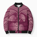 Burgundy New Zealand Kawakawa Maori Ngaru Bomber Puffer Jacket