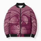 Burgundy New Zealand Kawakawa Maori Ngaru Bomber Puffer Jacket