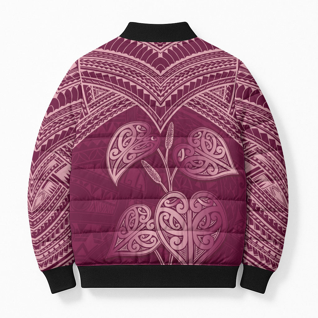 Burgundy New Zealand Kawakawa Maori Ngaru Bomber Puffer Jacket