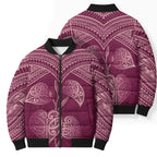 Burgundy New Zealand Kawakawa Maori Ngaru Bomber Puffer Jacket