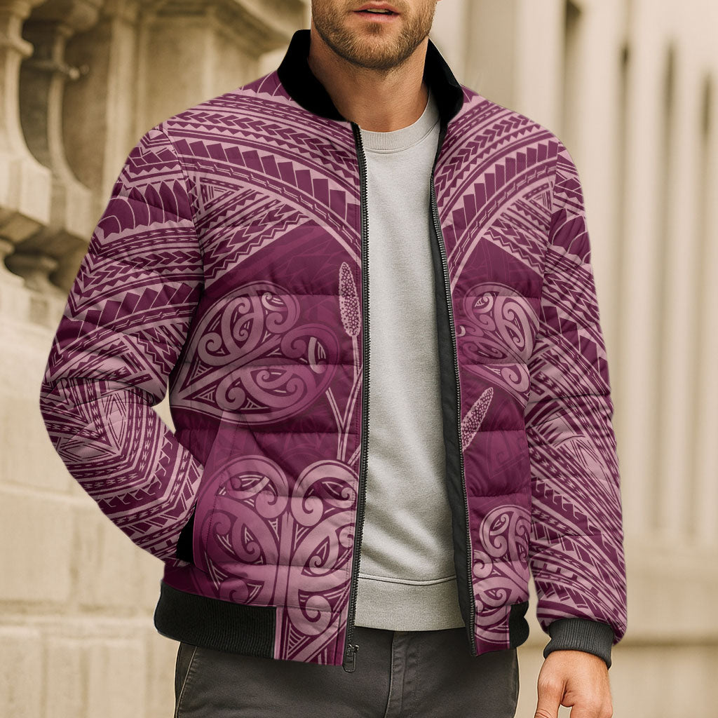 Burgundy New Zealand Kawakawa Maori Ngaru Bomber Puffer Jacket