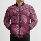 Burgundy New Zealand Kawakawa Maori Ngaru Bomber Puffer Jacket