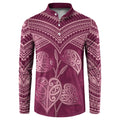 Burgundy New Zealand Kawakawa Maori Ngaru Button Sweatshirt