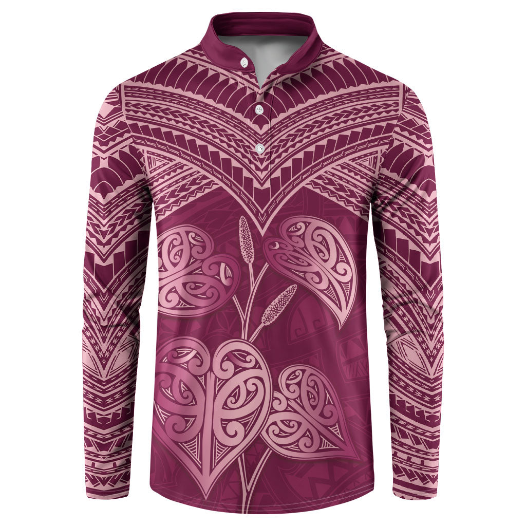 Burgundy New Zealand Kawakawa Maori Ngaru Button Sweatshirt