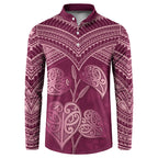 Burgundy New Zealand Kawakawa Maori Ngaru Button Sweatshirt