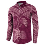 Burgundy New Zealand Kawakawa Maori Ngaru Button Sweatshirt