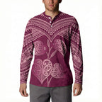 Burgundy New Zealand Kawakawa Maori Ngaru Button Sweatshirt