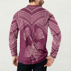 Burgundy New Zealand Kawakawa Maori Ngaru Button Sweatshirt