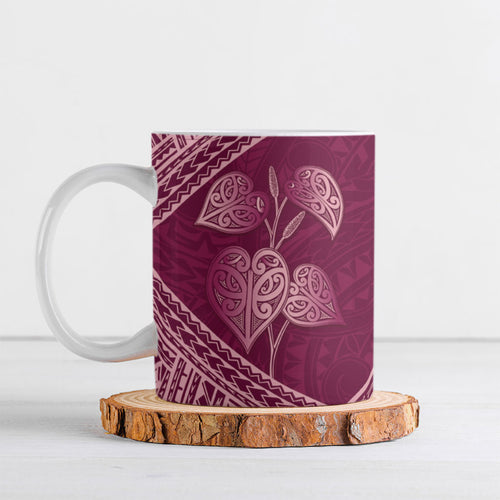 Burgundy New Zealand Kawakawa Maori Ngaru Ceramic Mug