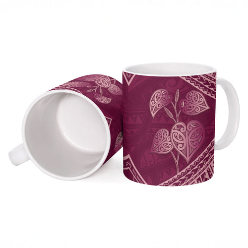 Burgundy New Zealand Kawakawa Maori Ngaru Ceramic Mug