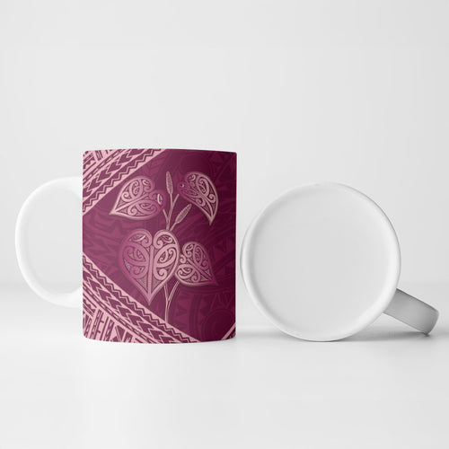 Burgundy New Zealand Kawakawa Maori Ngaru Ceramic Mug