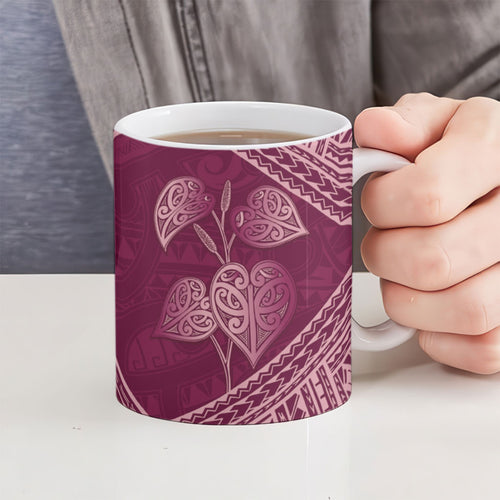 Burgundy New Zealand Kawakawa Maori Ngaru Ceramic Mug