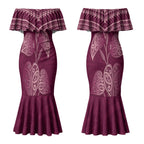 Burgundy New Zealand Kawakawa Maori Ngaru Couples Matching Mermaid Dress and Hawaiian Shirt