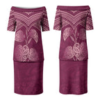 Burgundy New Zealand Kawakawa Maori Ngaru Couples Matching Puletasi and Hawaiian Shirt