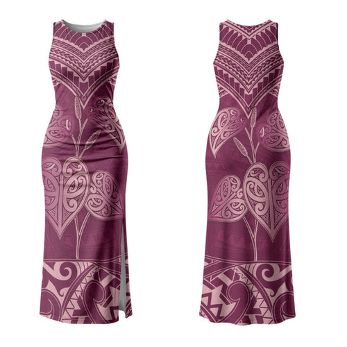 Burgundy New Zealand Kawakawa Maori Ngaru Couples Matching Tank Maxi Dress and Hawaiian Shirt